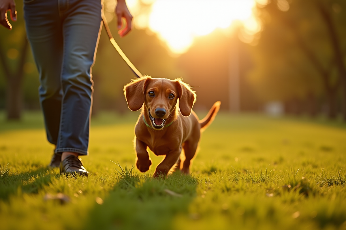 Chien Dachshund jouant dans un parc ensoleille