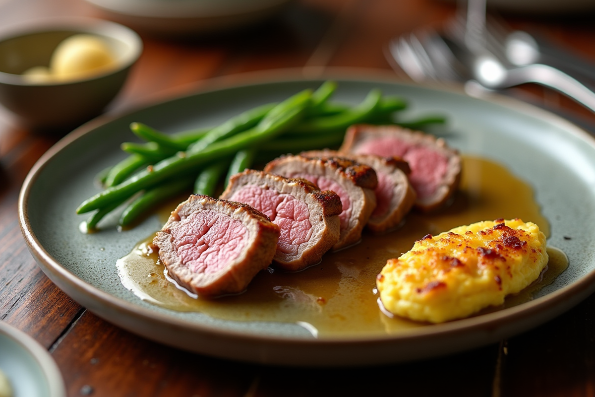 Dîner élégant avec magret de canard et légumes
