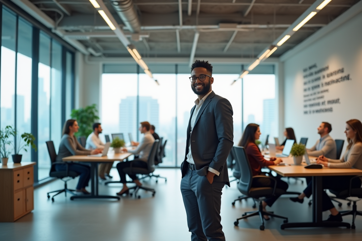 Entrepreneur confiant dans un bureau lumineux et inspirant