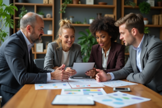 Groupe de professionnels divers en réunion de travail