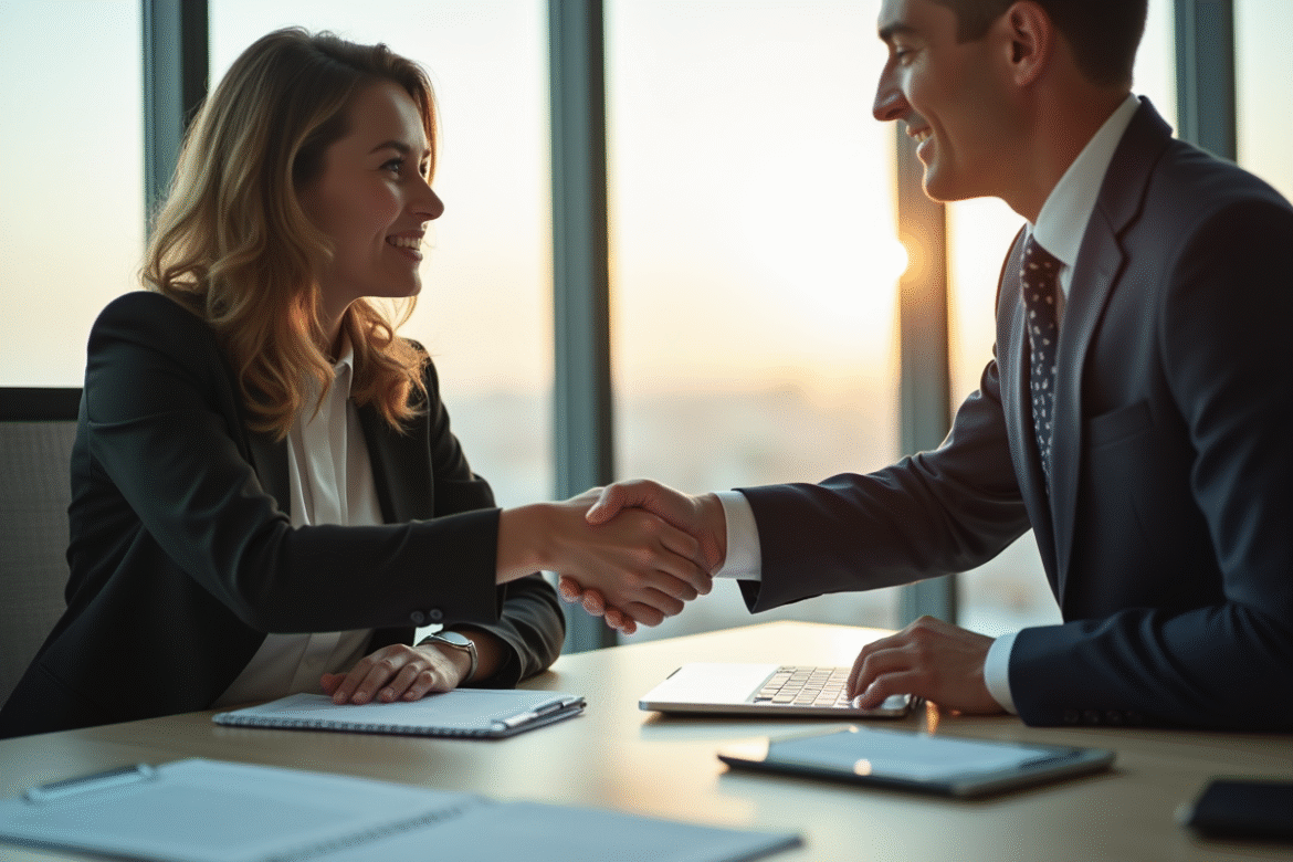 Femme d'affaires confiante serrant la main d'un investisseur