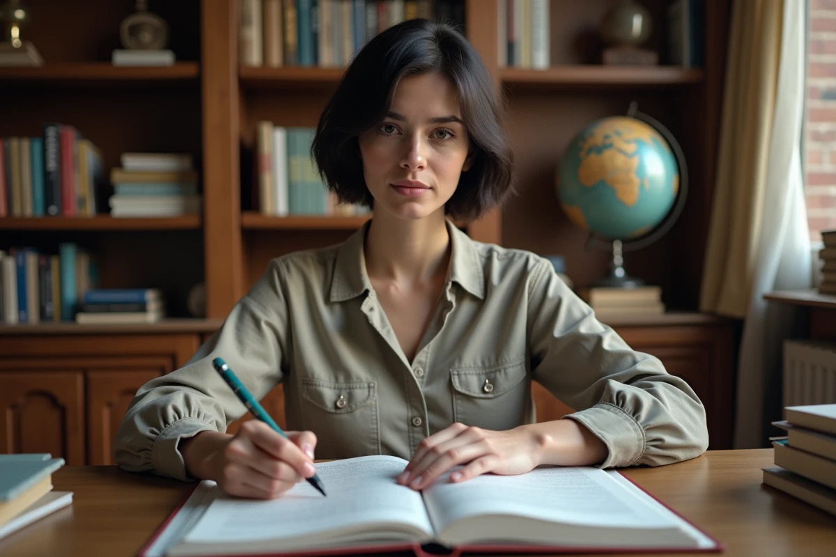 Jeune femme écrivant dans un livre de mots croises italien