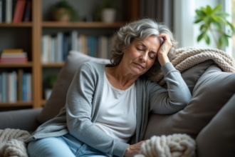 Femme d'âge moyen fatiguée sur un canapé