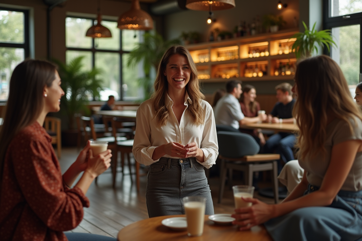 Groupe d amis dans un lounge bar moderne en intérieur