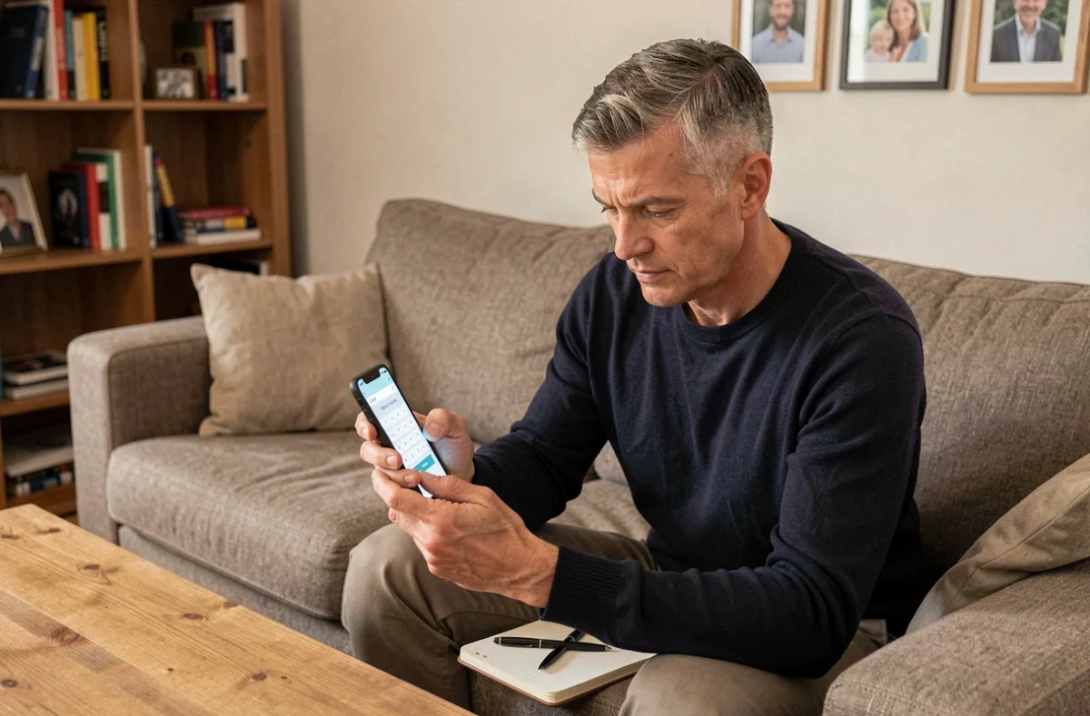 Homme utilisant un smartphone pour calculer le nombre de jours écoulés depuis une date importante