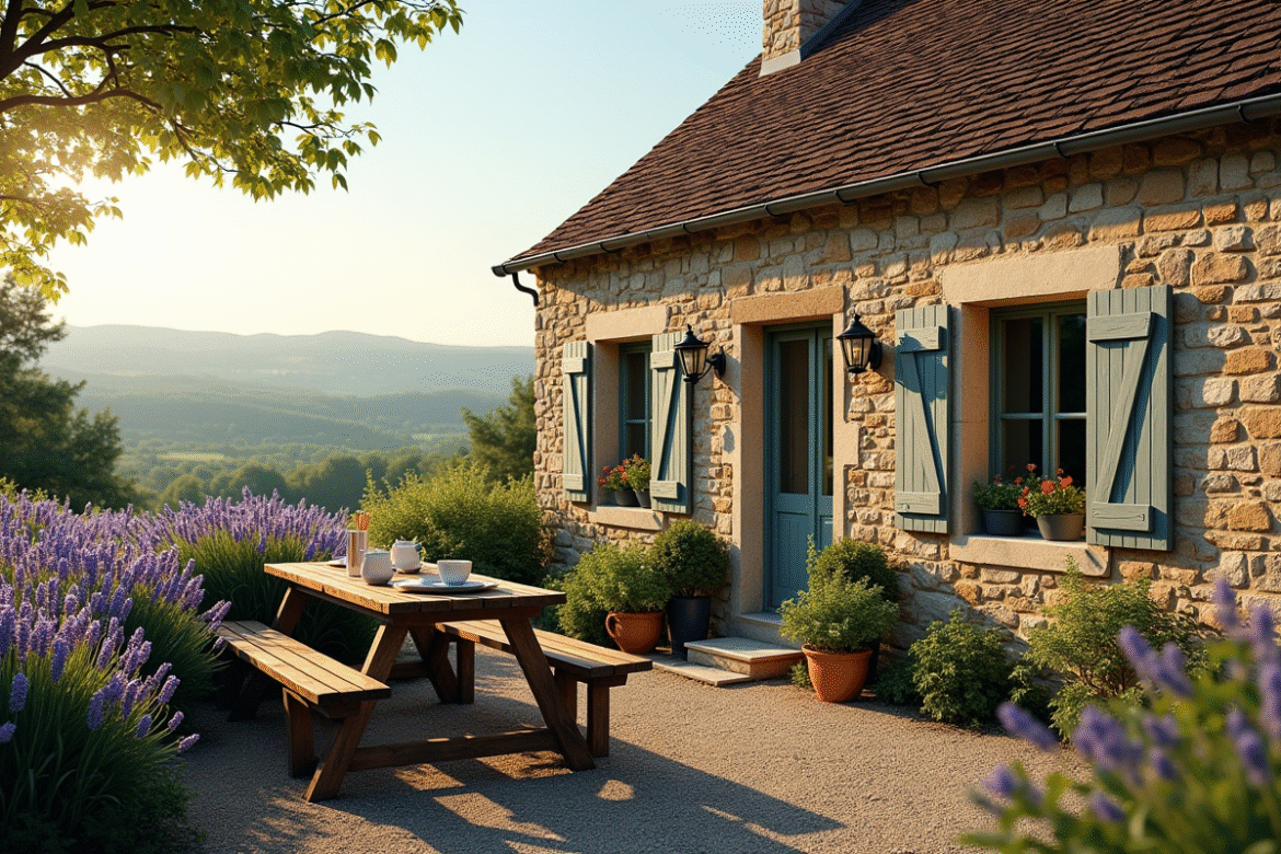 Charmante maison en pierre à Grospierres avec lavande en fleurs