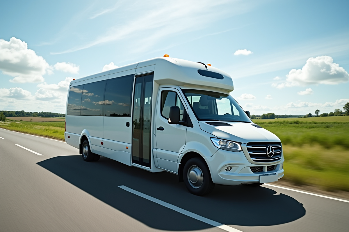 Minibus 9 places en voyage dans la campagne ensoleillee