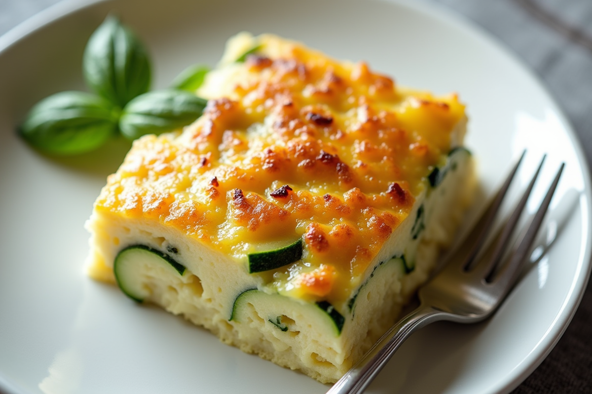 Part de gratin de courgettes et pommes de terre dans une assiette