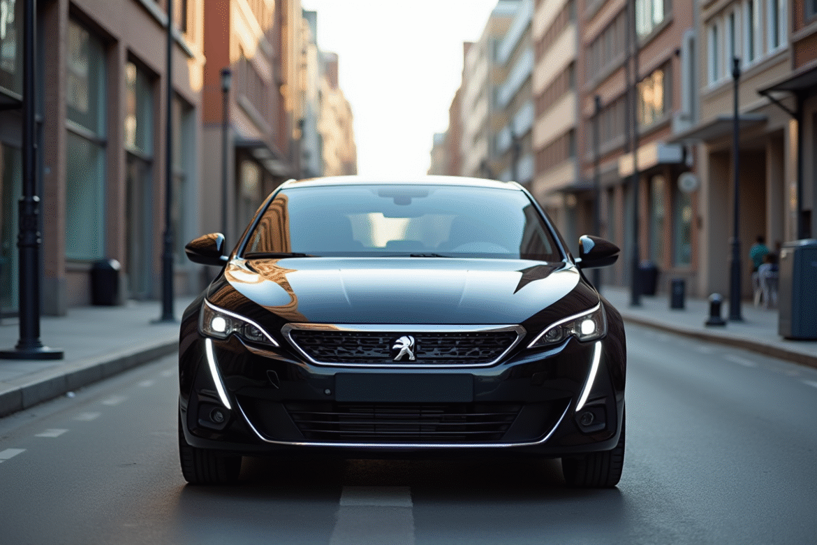Peugeot 308 2021 stationnée en ville vue de face