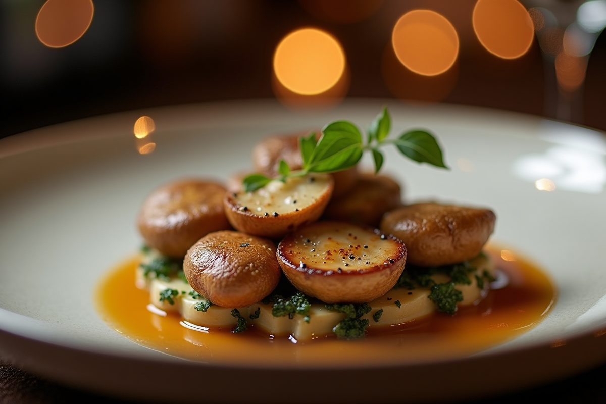 Plat gourmet avec champignons chanterelles bien présentés en gros plan