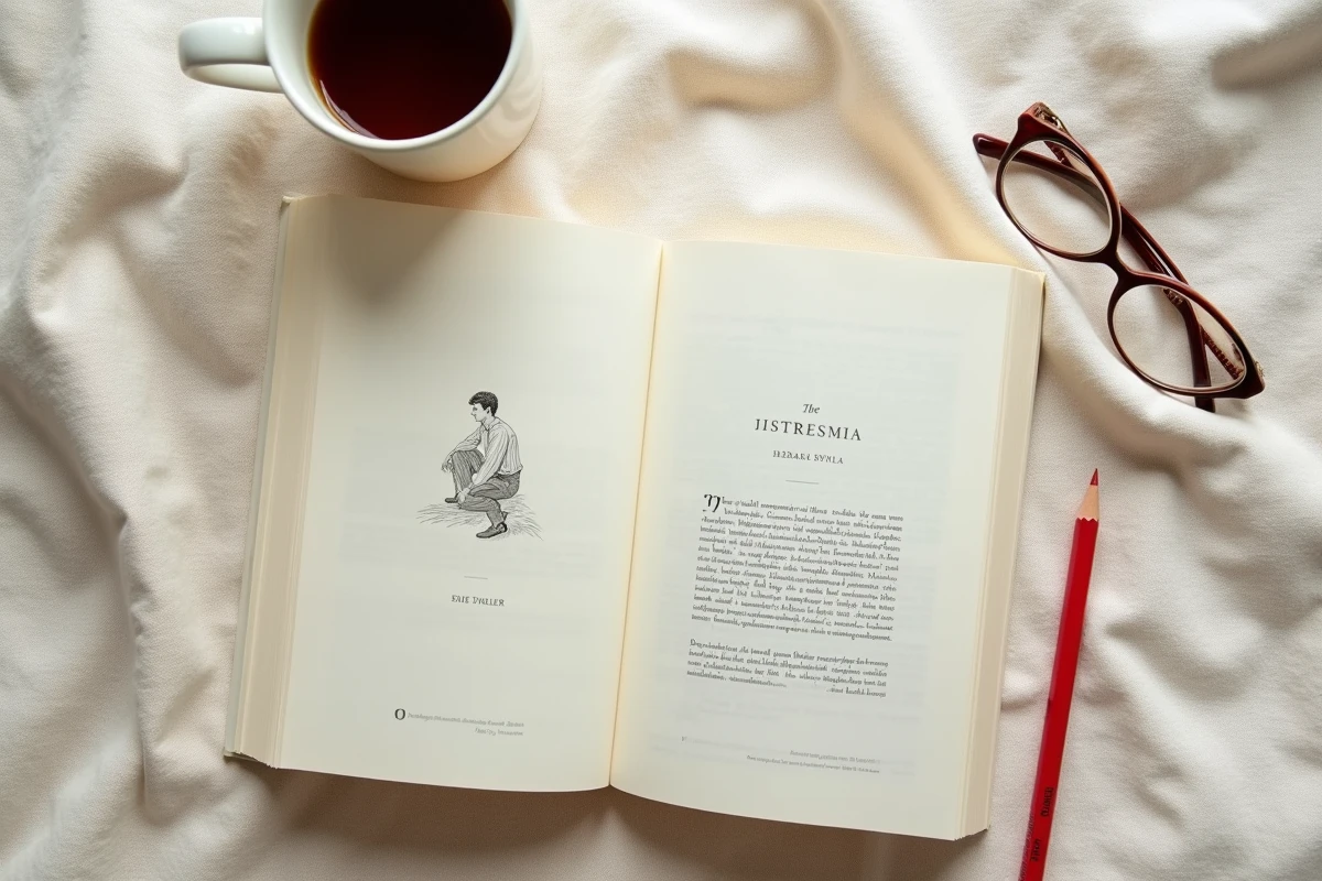 Vue à plat de la première et quatrième de couverture d'un livre avec annotations éditoriales et crayon rouge