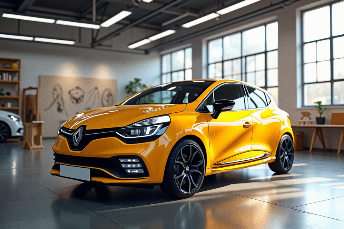Renault Clio 2 V6 dans un studio de design automobile lumineux