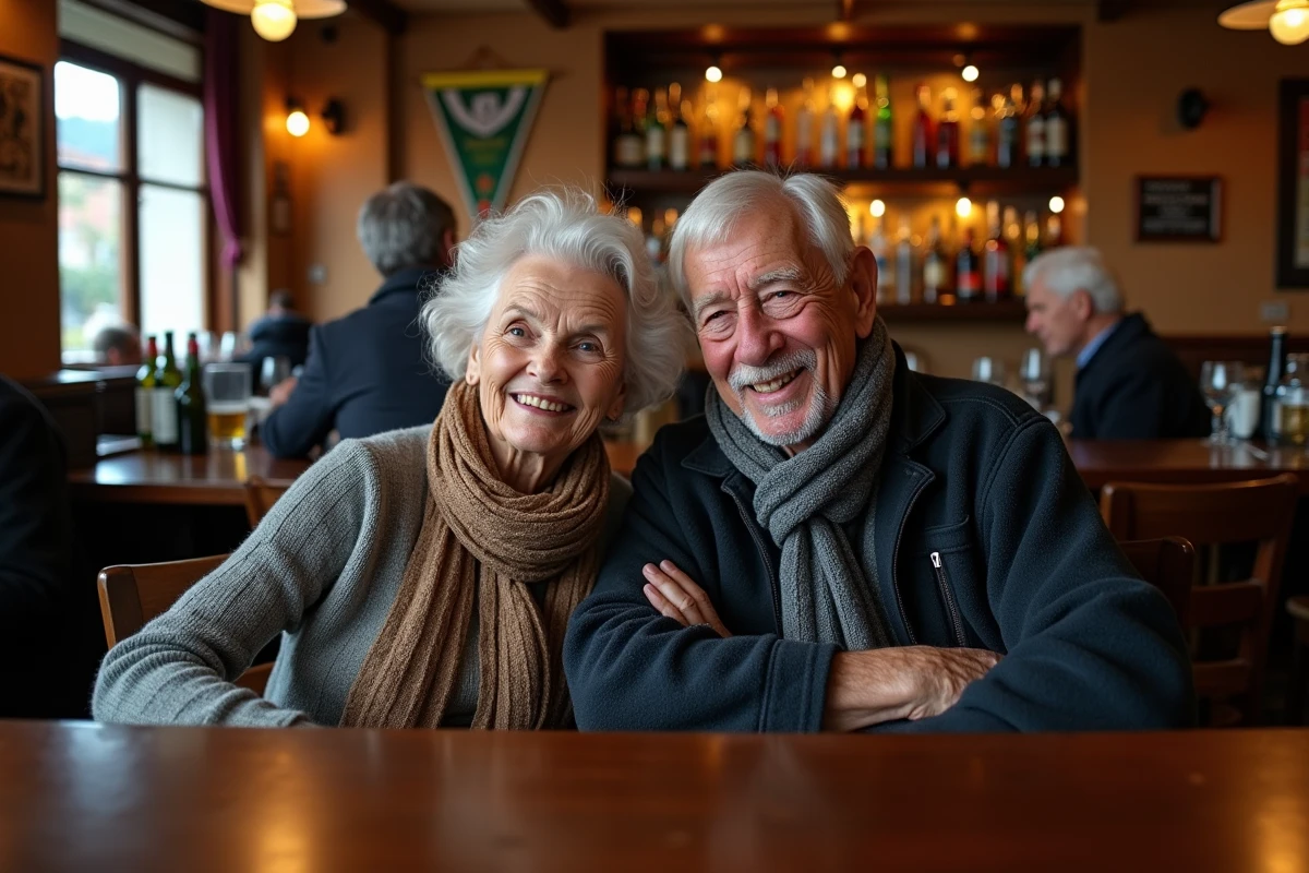 Couple âgé regardant un match dans un pub toulousain