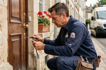 Serrurier professionnel en Seine-et-Marne intervenant sur une serrure de porte d'entrée résidentielle